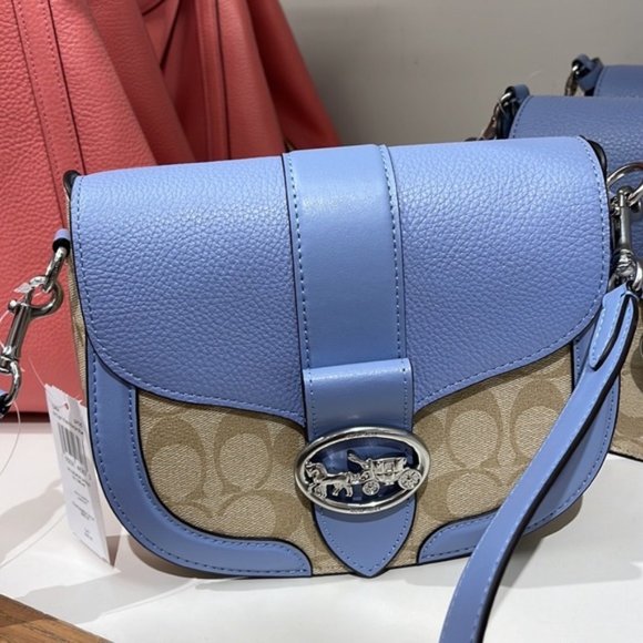 Coach Georgie Saddle Bag In Signature Canvas Light Khaki / Marble Blue - Picture 12 of 16